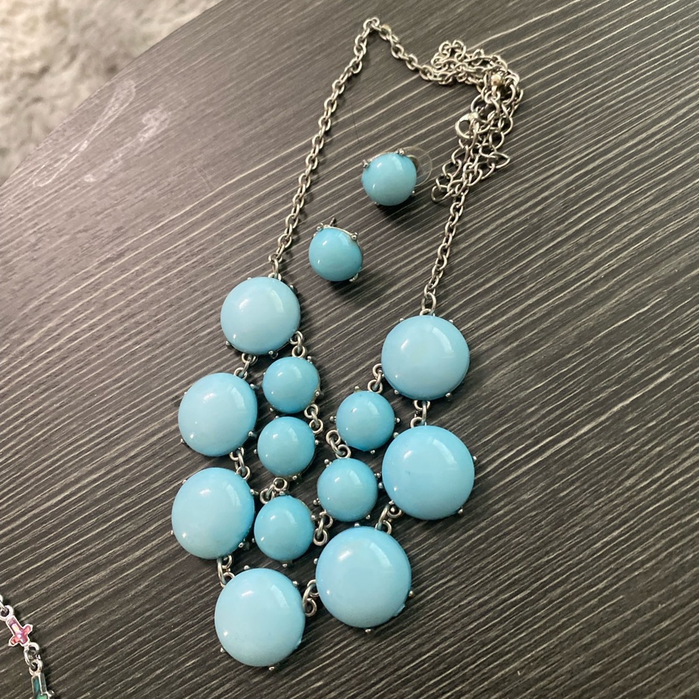 Turquoise Blue Statement Bib Necklace and Earrings Set